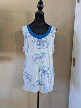 Alpine Design Floral Bubble Hem Tank Top with Twist Back - Blue/Cream XL